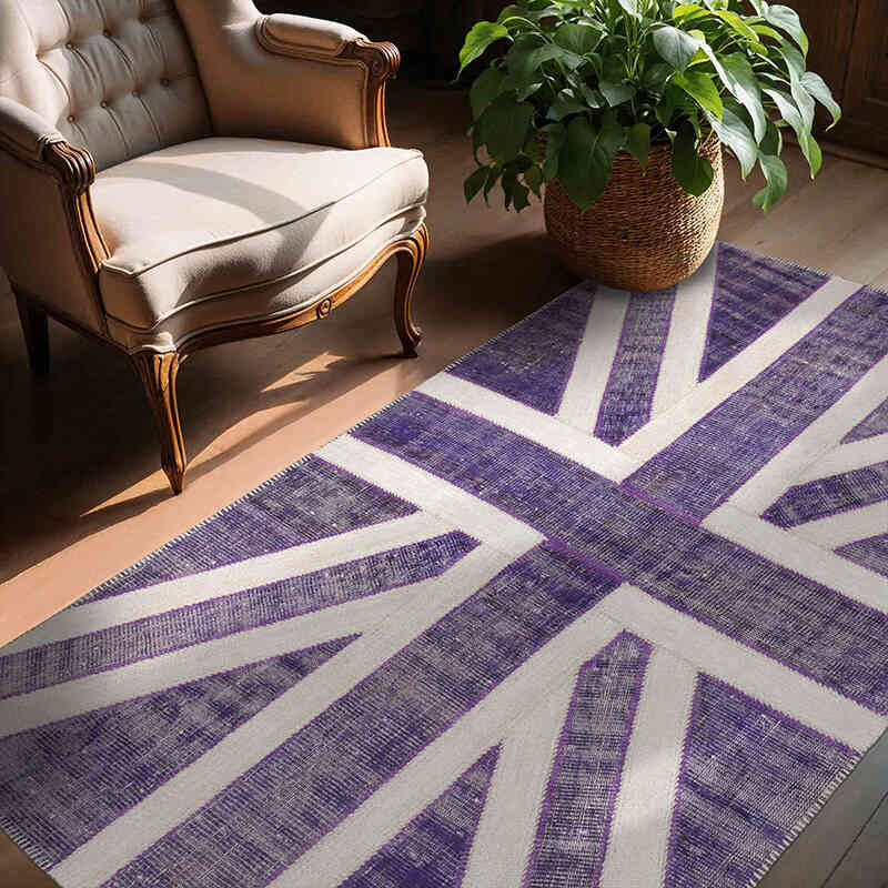 Purple Patchwork Hand-Knotted Turkish Rug - 4' 6" x 7'  (54" x 84") - K0038545