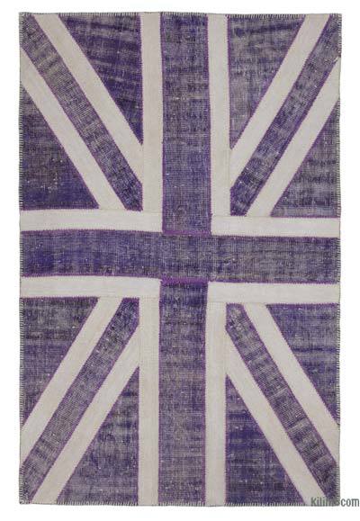 Mor İngiltere Bayraklı Patchwork Halı - 138 cm x 214 cm