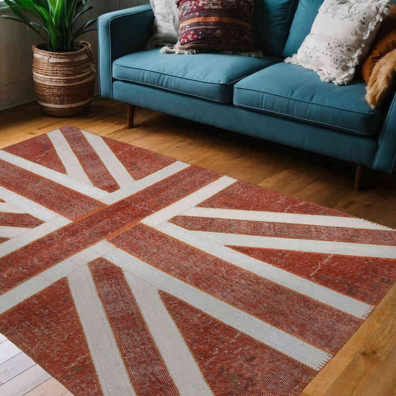 Naranja Patchwork Británica Flag Rug - 140 cm x 215 cm - K0038546