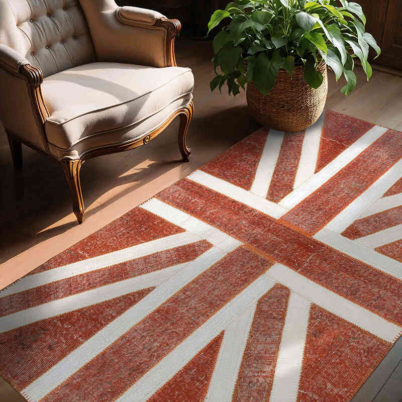 Naranja Patchwork Británica Flag Rug - 140 cm x 215 cm - K0038546