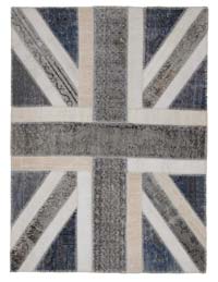 Gray Patchwork Hand-Knotted Turkish Rug - 4' 8" x 6' 5" (56" x 77")