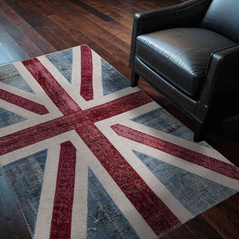 İngiltere Bayraklı Patchwork Halı - 123 cm x 183 cm - K0038549