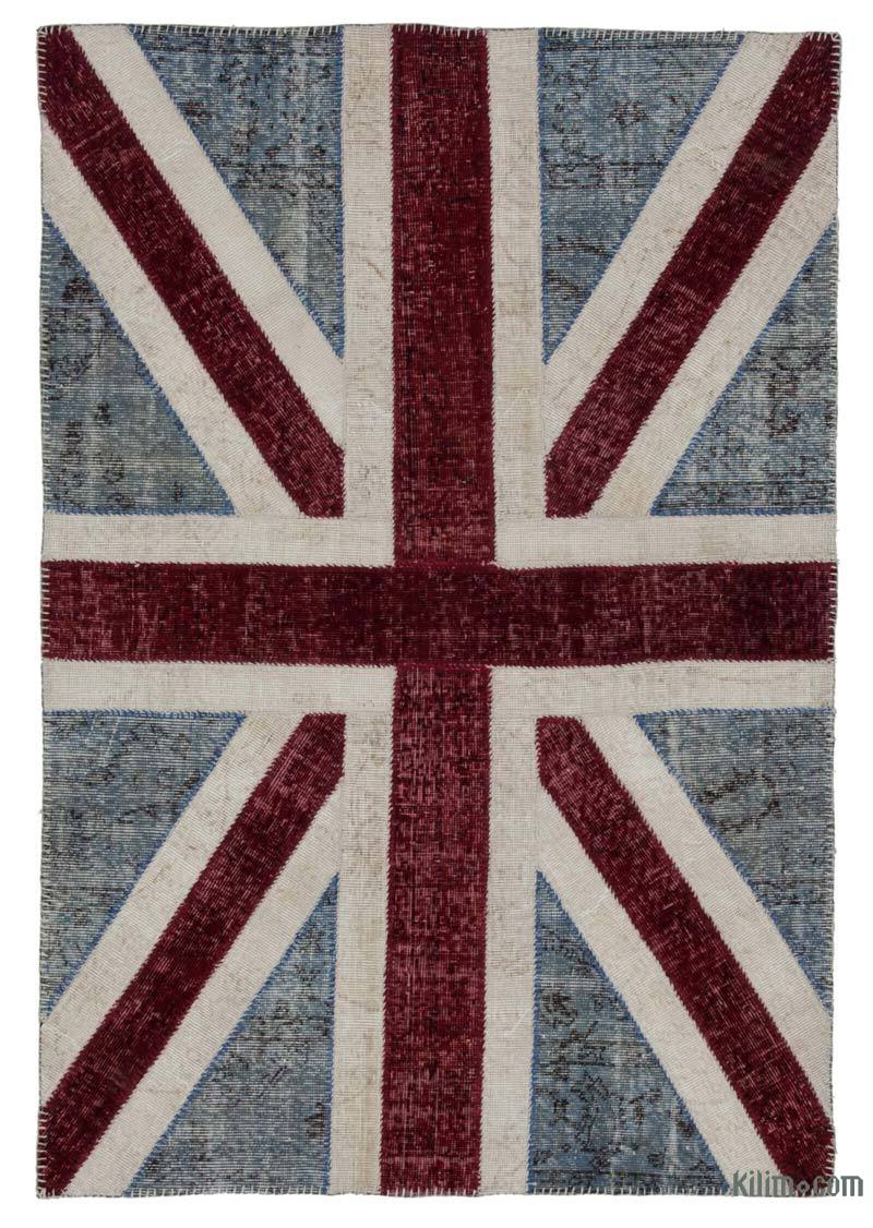 İngiltere Bayraklı Patchwork Halı - 123 cm x 183 cm - K0038555