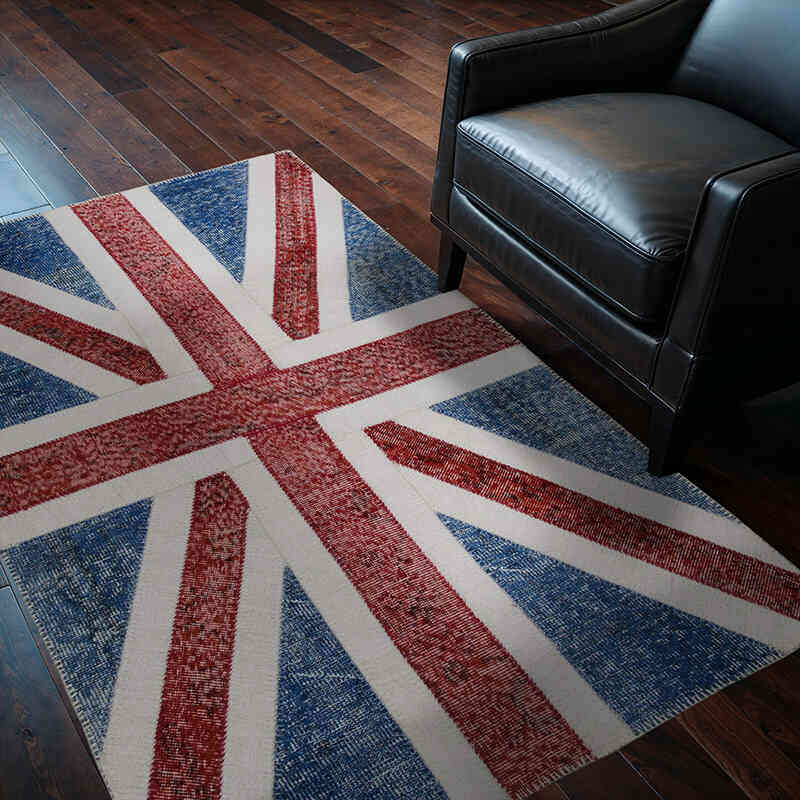 İngiltere Bayraklı Patchwork Halı - 124 cm x 183 cm - K0038556