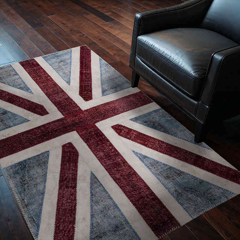 İngiltere Bayraklı Patchwork Halı - 123 cm x 182 cm - K0038558