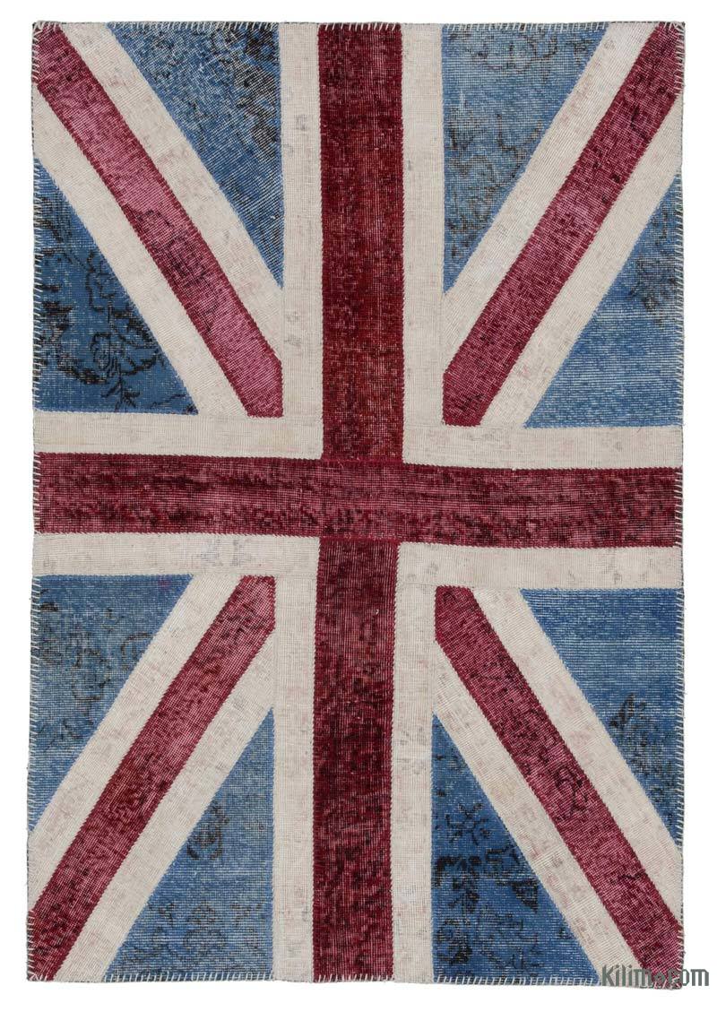 İngiltere Bayraklı Patchwork Halı - 123 cm x 182 cm - K0038561