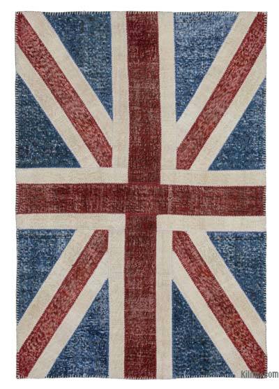 İngiltere Bayraklı Patchwork Halı - 122 cm x 181 cm