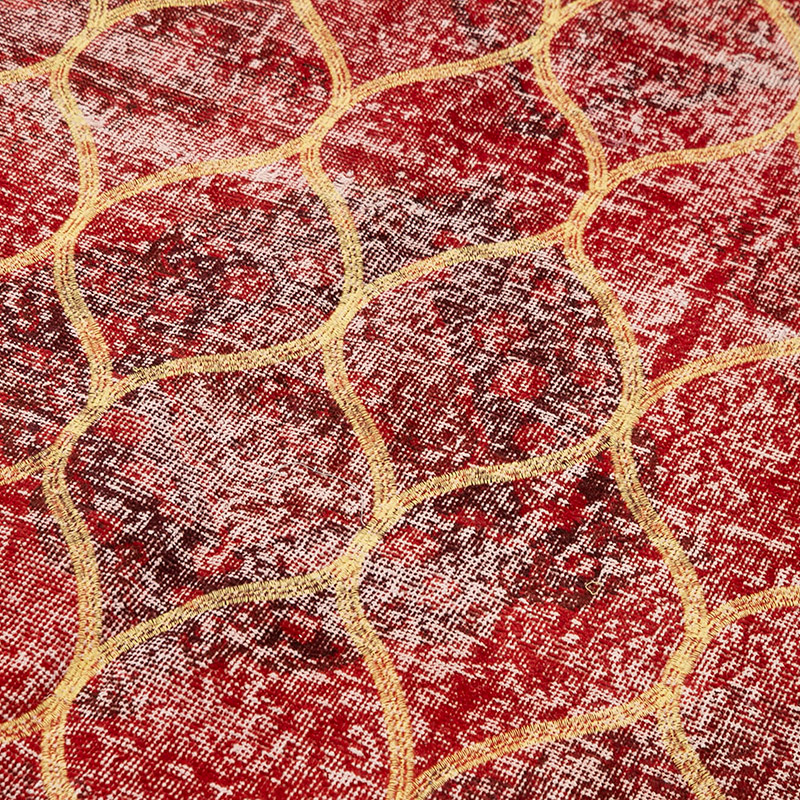 Rojo Alfombra Turca bordada sobre teñida vintage - 143 cm x 377 cm - K0038575