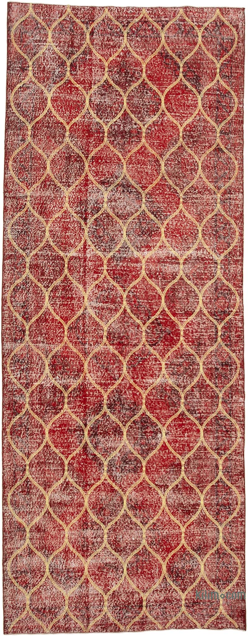 Rojo Alfombra Turca bordada sobre teñida vintage - 143 cm x 377 cm - K0038575