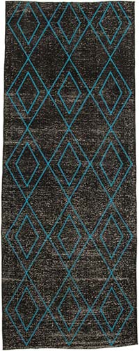 Black Embroidered Over-dyed Turkish Vintage Runner - 4' 10" x 12' 9" (58" x 153")
