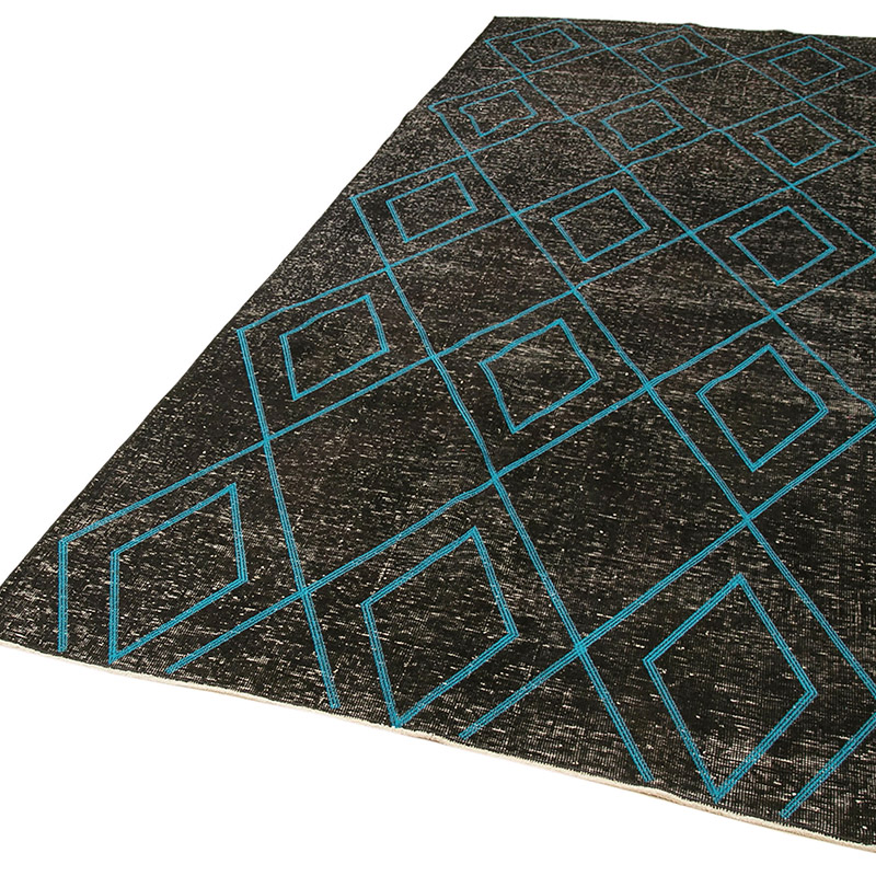 Negro Alfombra Turca bordada sobre teñida vintage - 147 cm x 388 cm - K0038576