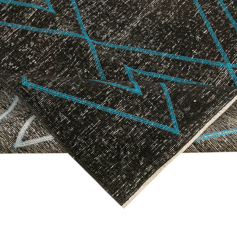 Negro Alfombra Turca bordada sobre teñida vintage - 147 cm x 388 cm - K0038576