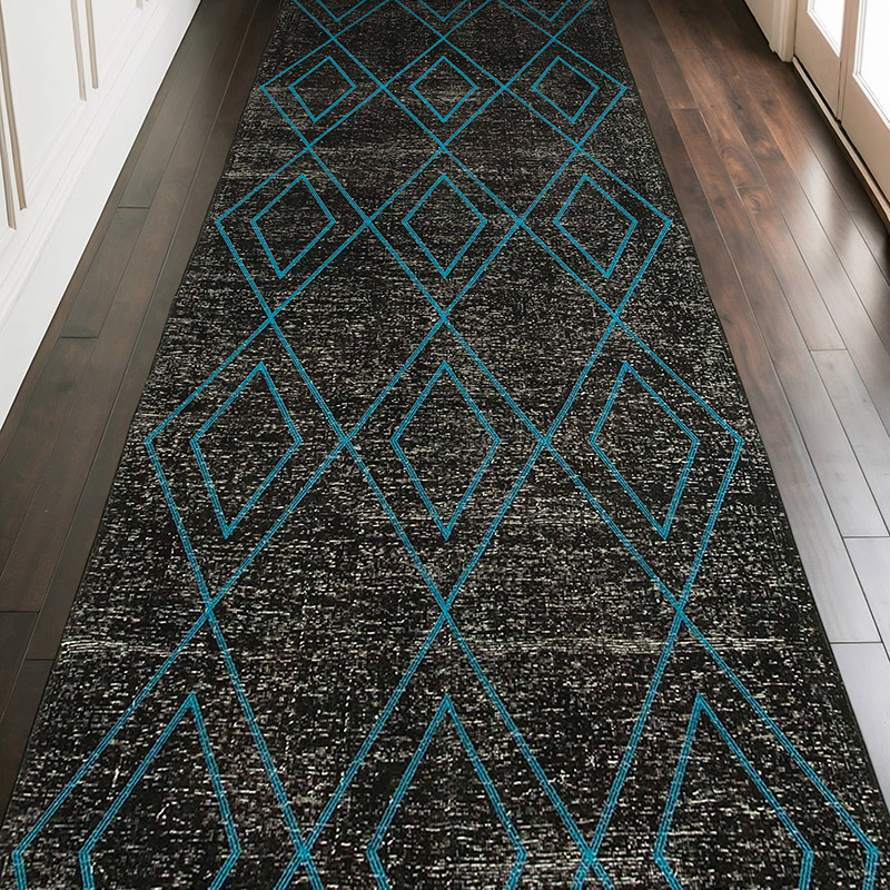 Negro Alfombra Turca bordada sobre teñida vintage - 147 cm x 388 cm - K0038576