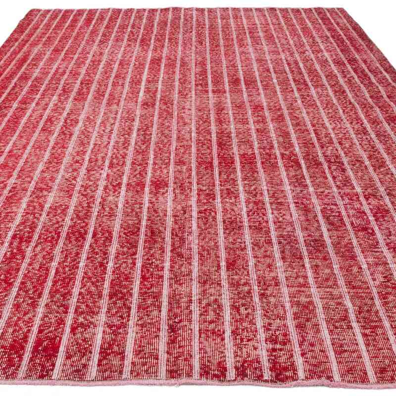 Red Embroidered Over-dyed Turkish Vintage Rug - 6' 11" x 10' 2" (83" x 122") - K0038578