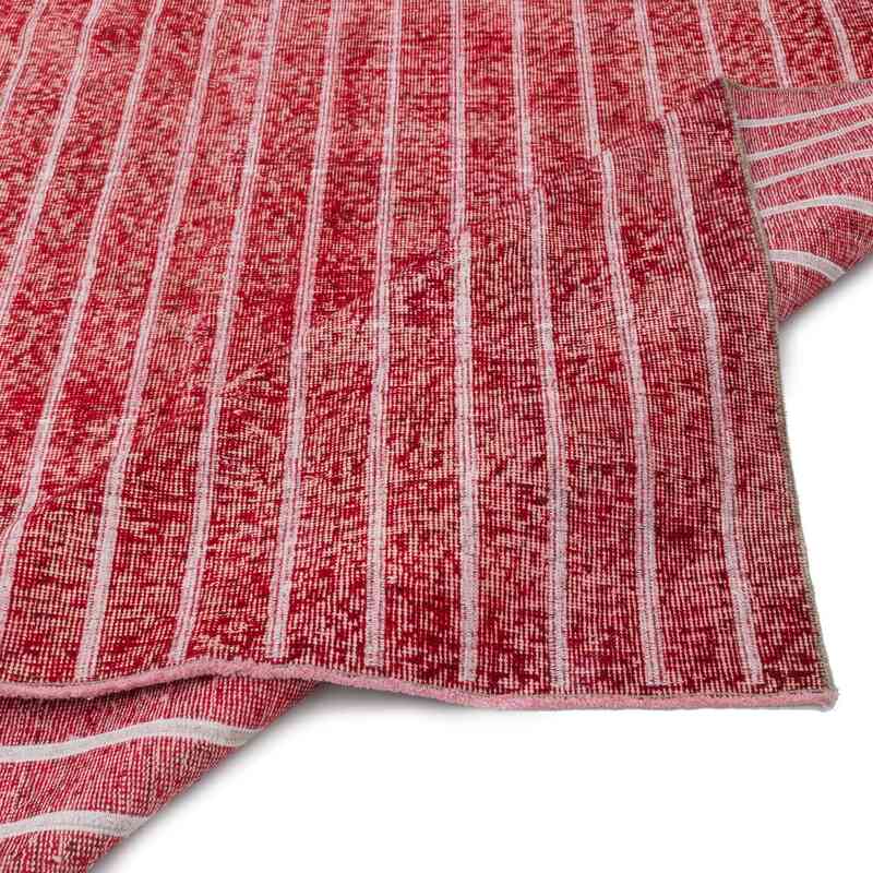 Red Embroidered Over-dyed Turkish Vintage Rug - 6' 11" x 10' 2" (83" x 122") - K0038578
