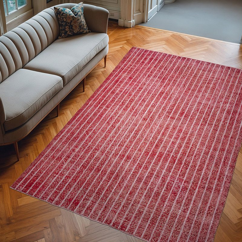Red Embroidered Over-dyed Turkish Vintage Rug - 6' 11" x 10' 2" (83" x 122") - K0038578