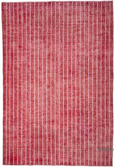 Kırmızı İşlemeli ve Boyalı El Dokuma Vintage Halı - 212 cm x 310 cm