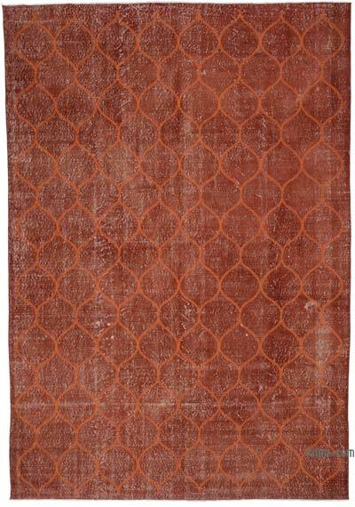 Orange Embroidered Over-dyed Turkish Vintage Rug - 7' 3" x 10' 9" (87 in. x 129 in.)