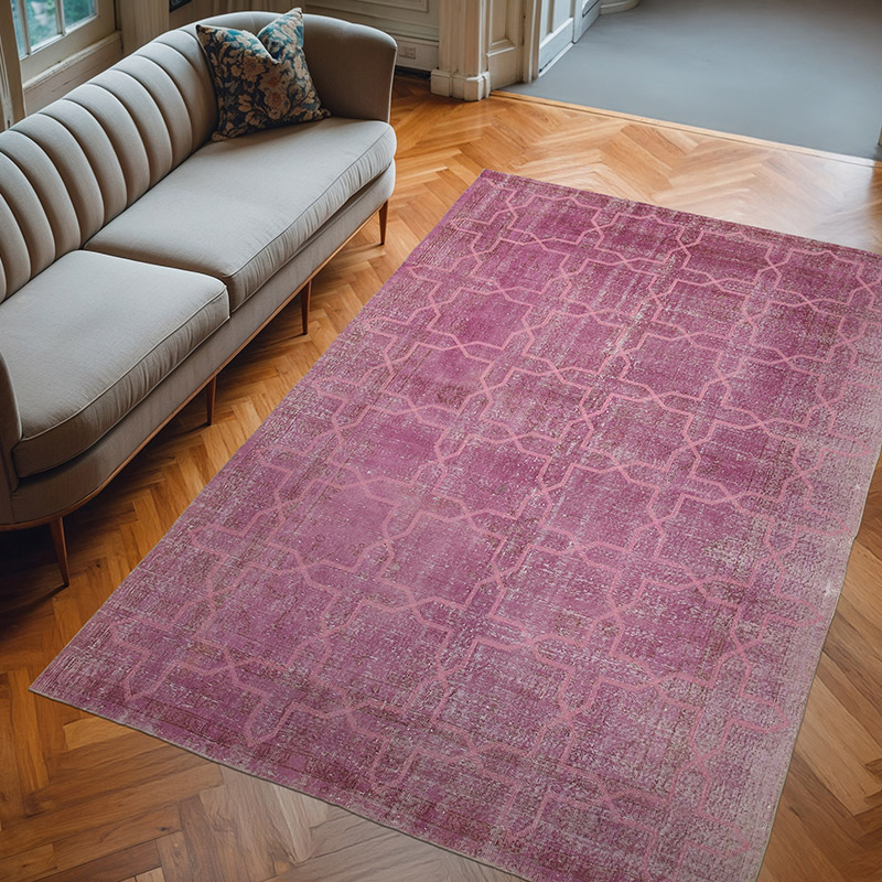 Pink Embroidered Over-dyed Turkish Vintage Rug - 6' 10" x 10' 3" (82" x 123") - K0038590