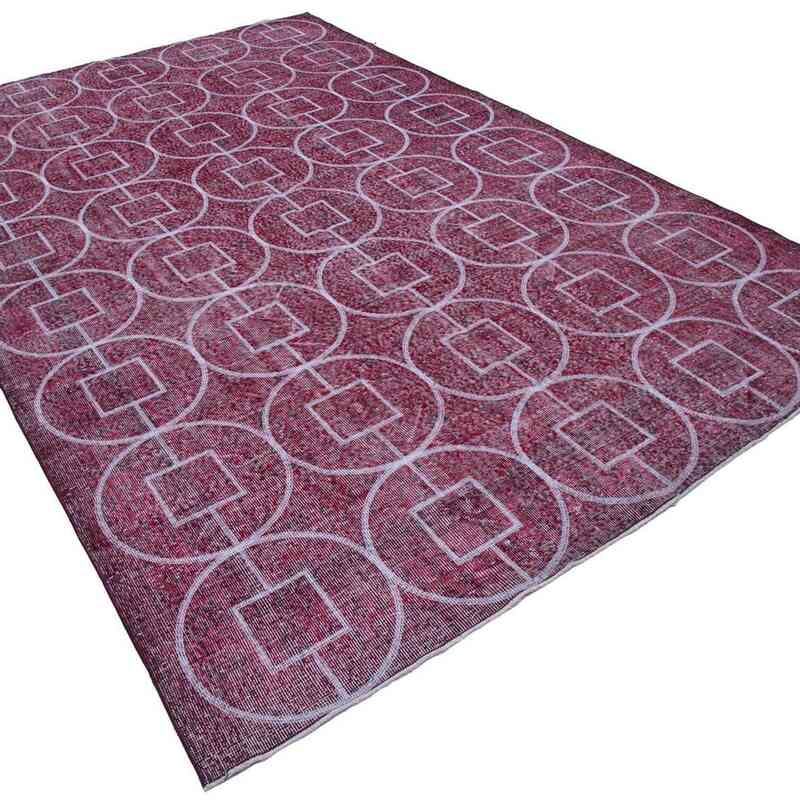 Red Embroidered Over-dyed Turkish Vintage Rug - 6' 11" x 10' 7" (83 in. x 127 in.) - K0038592