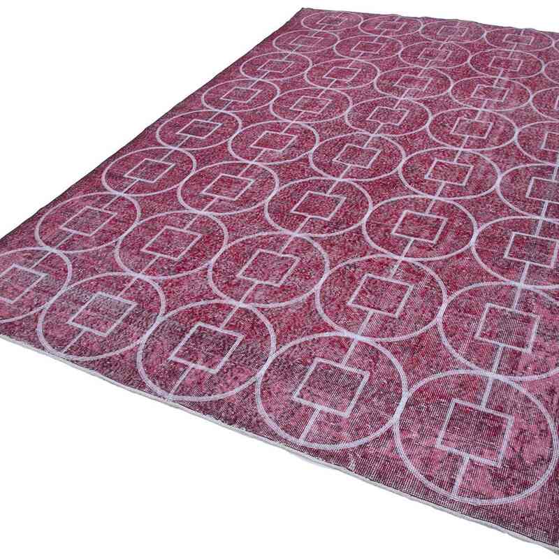 Red Embroidered Over-dyed Turkish Vintage Rug - 6' 11" x 10' 7" (83 in. x 127 in.) - K0038592