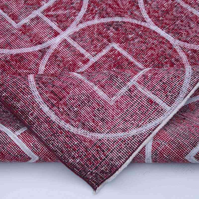 Kırmızı İşlemeli ve Boyalı El Dokuma Vintage Halı - 210 cm x 322 cm - K0038592