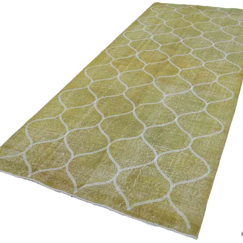 Yellow Embroidered Over-dyed Turkish Vintage Runner - 4' 7" x 10' 1" (55 in. x 121 in.) - K0038593