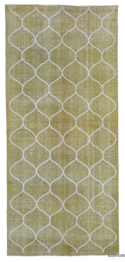 Yellow Embroidered Over-dyed Turkish Vintage Runner - 4' 7" x 10' 1" (55 in. x 121 in.)