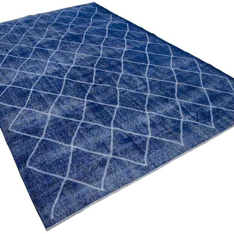 Blue Embroidered Over-dyed Turkish Vintage Rug - 7'  x 10' 4" (84" x 124") - K0038595