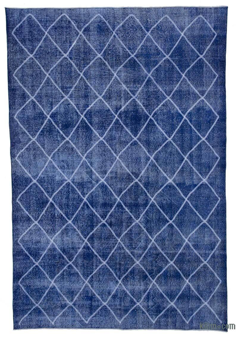 Blue Embroidered Over-dyed Turkish Vintage Rug - 7'  x 10' 4" (84" x 124") - K0038595
