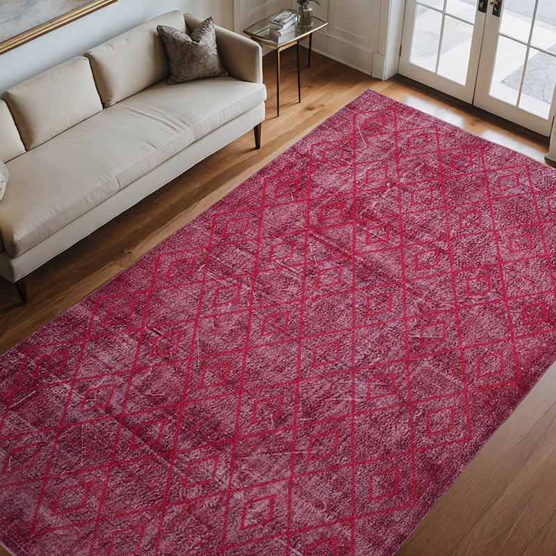 İşlemeli ve Boyalı El Dokuma Vintage Halı - 206 cm x 338 cm - K0038596