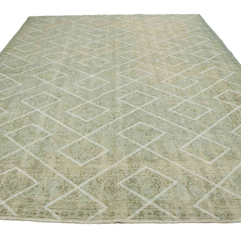 Gri İşlemeli ve Boyalı El Dokuma Vintage Halı - 207 cm x 315 cm - K0038597