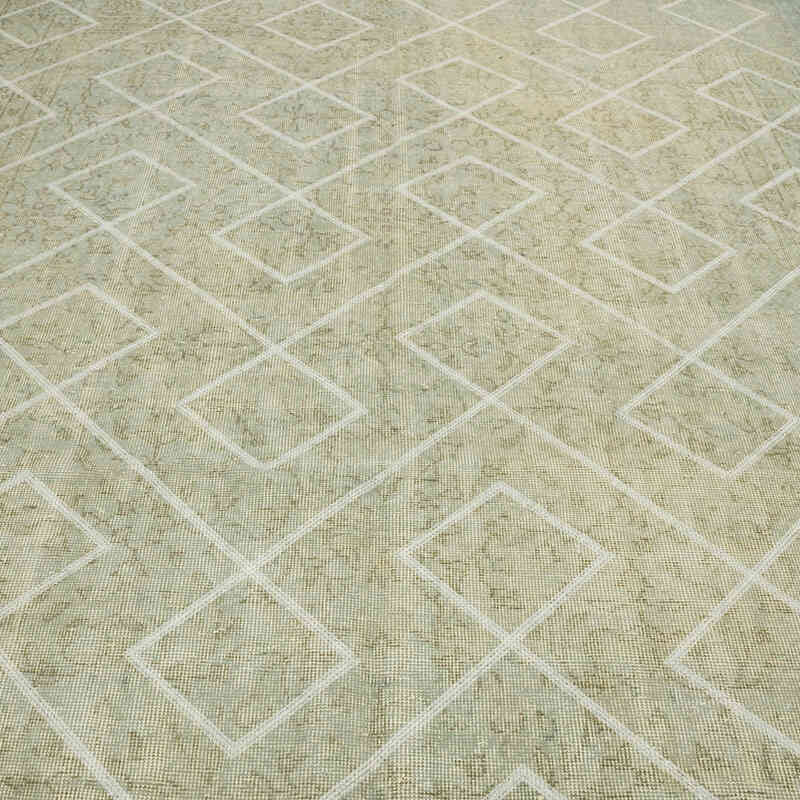 Gri İşlemeli ve Boyalı El Dokuma Vintage Halı - 207 cm x 315 cm - K0038597