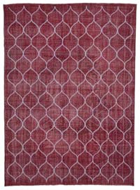 Red Embroidered Over-dyed Turkish Vintage Rug - 7' 5" x 10' 2" (89" x 122")