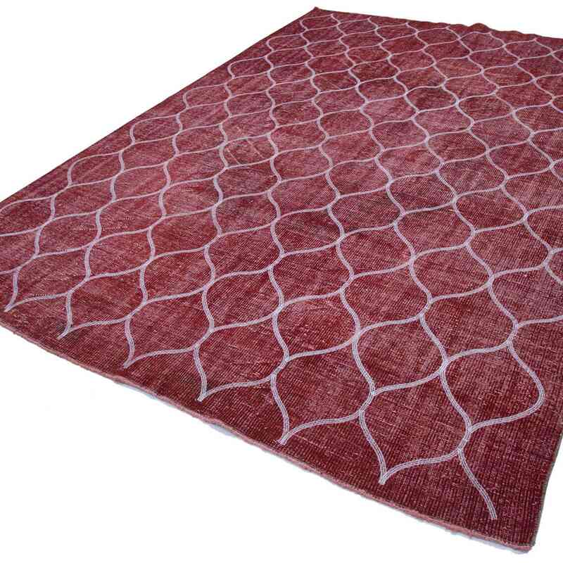 Red Embroidered Over-dyed Turkish Vintage Rug - 7' 5" x 10' 2" (89" x 122") - K0038599