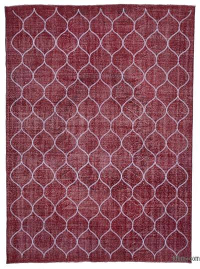 Red Embroidered Over-dyed Turkish Vintage Rug - 7' 5" x 10' 2" (89 in. x 122 in.)