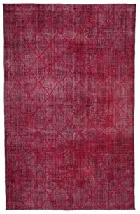 Red Embroidered Over-dyed Turkish Vintage Rug - 6' 10" x 10' 9" (82" x 129")