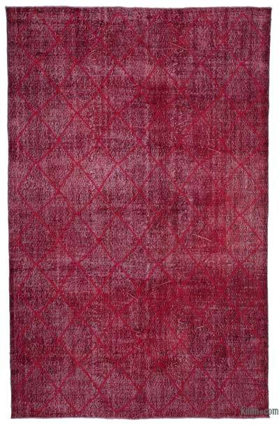 Red Embroidered Over-dyed Turkish Vintage Rug - 6' 10" x 10' 9" (82 in. x 129 in.)