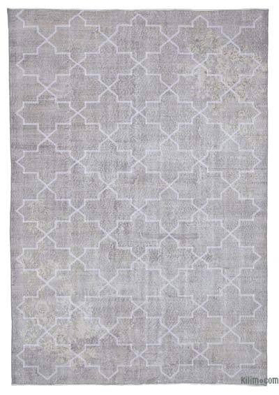 Grey Embroidered Over-dyed Turkish Vintage Rug - 6' 11" x 10' 2" (83 in. x 122 in.)