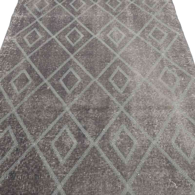 Gri İşlemeli ve Boyalı El Dokuma Vintage Halı - 107 cm x 328 cm - K0038604