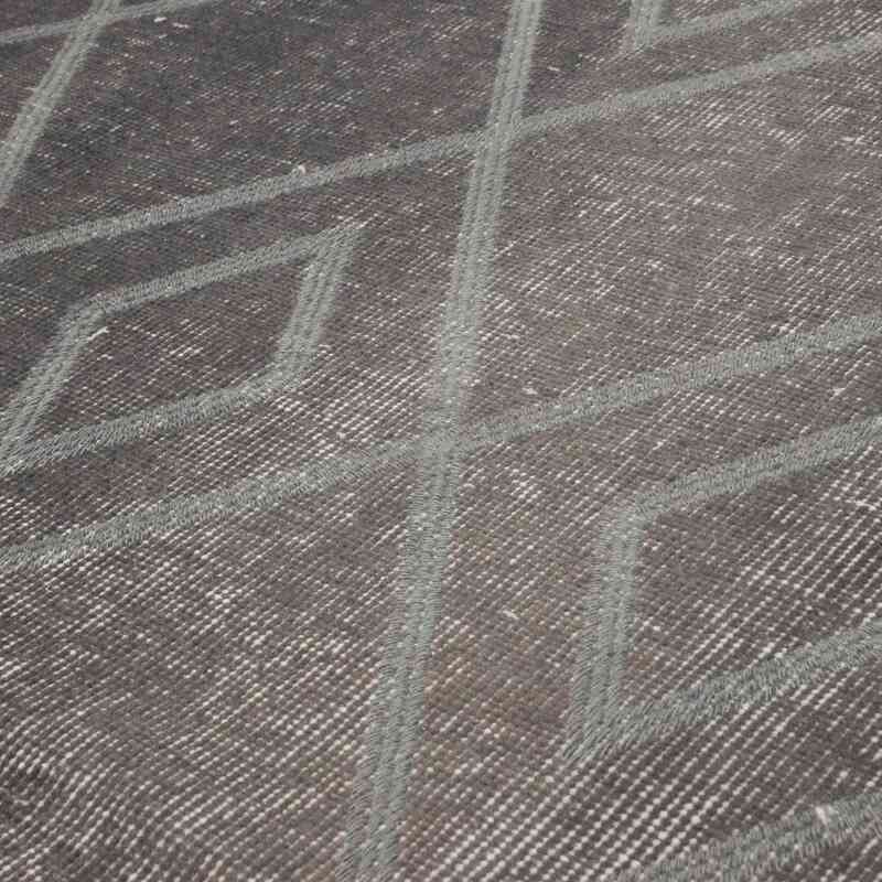Gri İşlemeli ve Boyalı El Dokuma Vintage Halı - 107 cm x 328 cm - K0038604