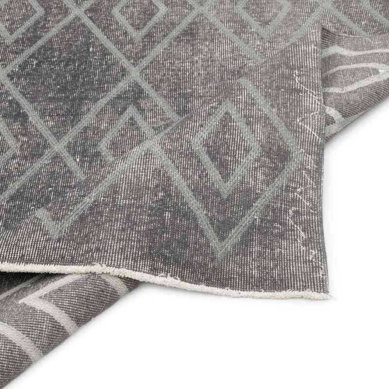 Gri İşlemeli ve Boyalı El Dokuma Vintage Halı - 107 cm x 328 cm - K0038604