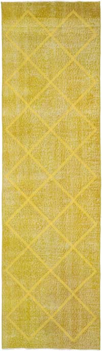 Yellow Embroidered Over-dyed Turkish Vintage Runner - 2' 9" x 9' 7" (33" x 115")