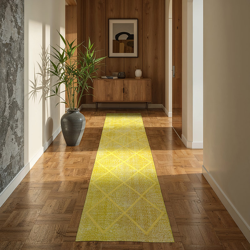 Yellow Embroidered Over-dyed Turkish Vintage Runner - 2' 9" x 9' 7" (33" x 115") - K0038605