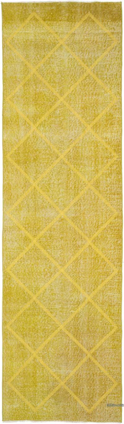 Yellow Embroidered Over-dyed Turkish Vintage Runner - 2' 9" x 9' 7" (33 in. x 115 in.)