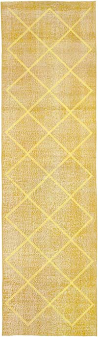 Yellow Embroidered Over-dyed Turkish Vintage Runner - 2' 11" x 10' 4" (35" x 124")
