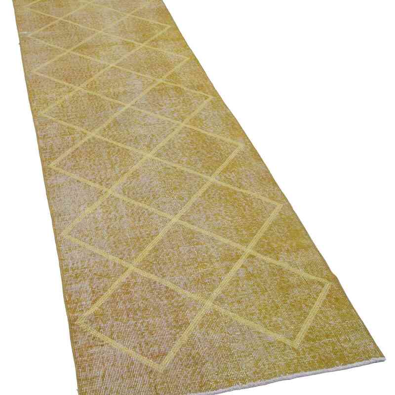 Yellow Embroidered Over-dyed Turkish Vintage Runner - 2' 11" x 10' 4" (35 in. x 124 in.) - K0038606