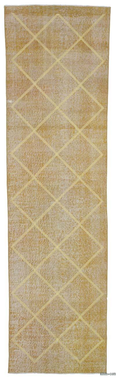 Yellow Embroidered Over-dyed Turkish Vintage Runner - 2' 11" x 10' 4" (35 in. x 124 in.)