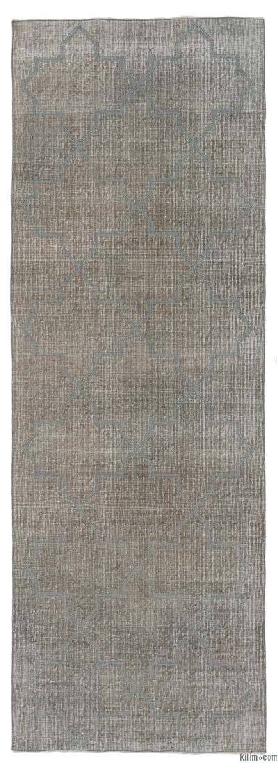 Grey, Beige Embroidered Over-dyed Turkish Vintage Runner - 2' 9" x 7' 11" (33 in. x 95 in.)