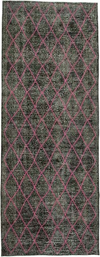 Black Embroidered Over-dyed Turkish Vintage Runner - 4' 9" x 12' 7" (57" x 151")